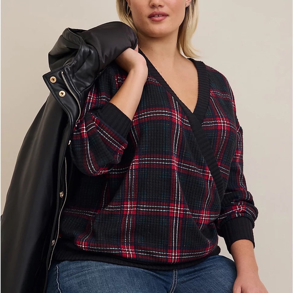 Torrid Faux Wrap Plaid Top